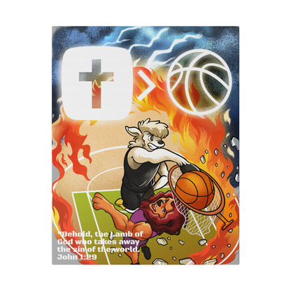 Behold the Lamb of God Matte Canvas Wall Art! Jesus is Bigger than Basketball Art Collection.