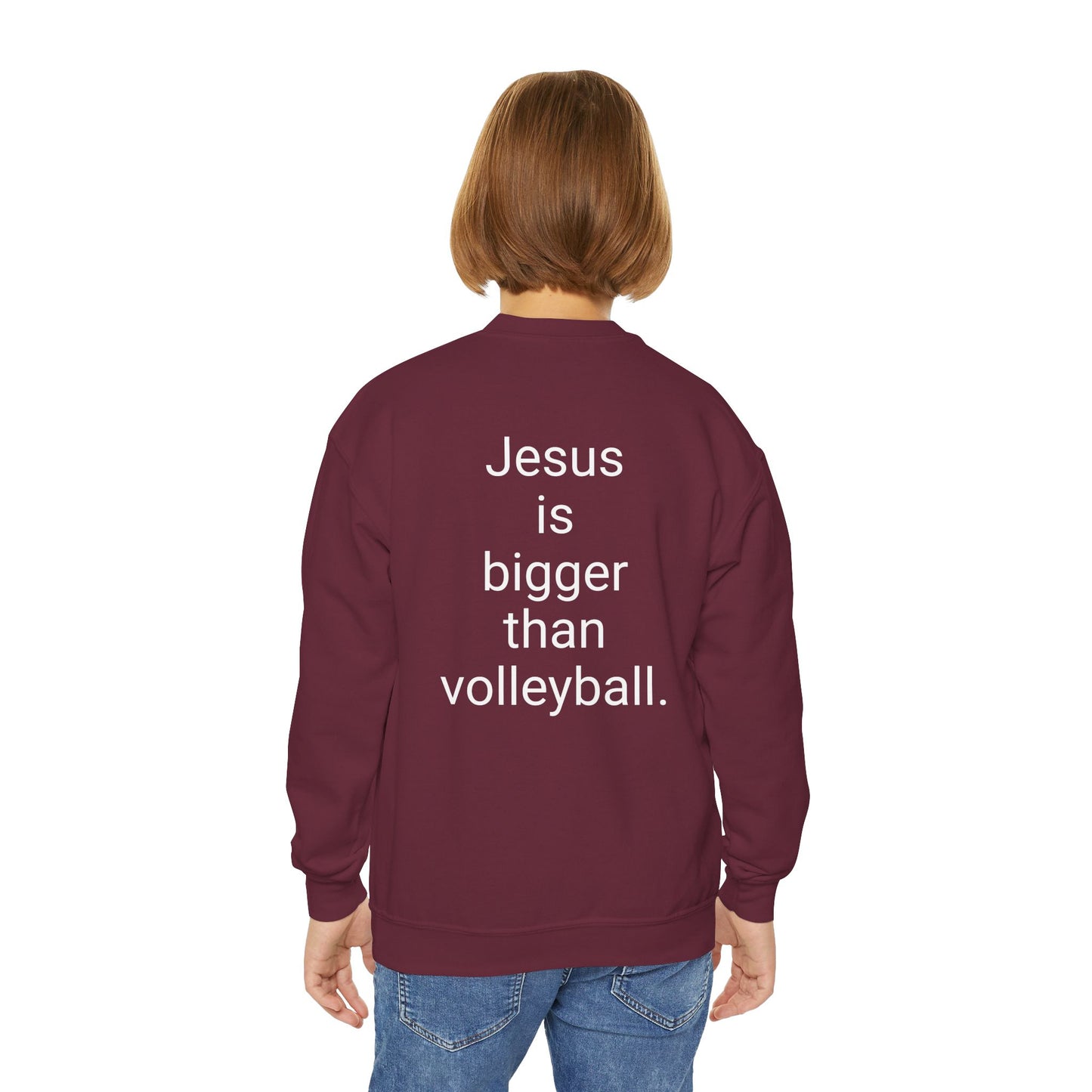 Jesus is bigger than volleyball Youth Crewneck Sweatshirt