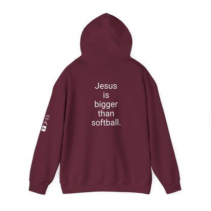 Jesus is bigger than softball Unisex Heavy Blend™ Hooded Sweatshirt