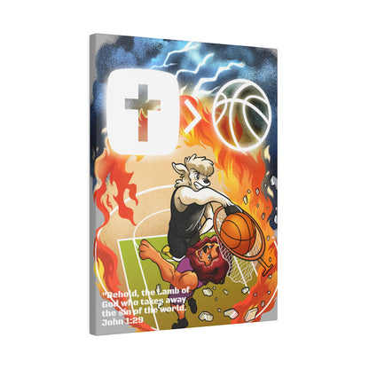 Behold the Lamb of God Matte Canvas Wall Art! Jesus is Bigger than Basketball Art Collection.
