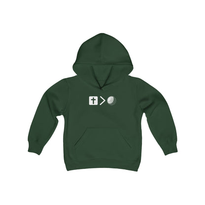 Jesus is bigger than golf Youth Heavy Blend Hooded Sweatshirt