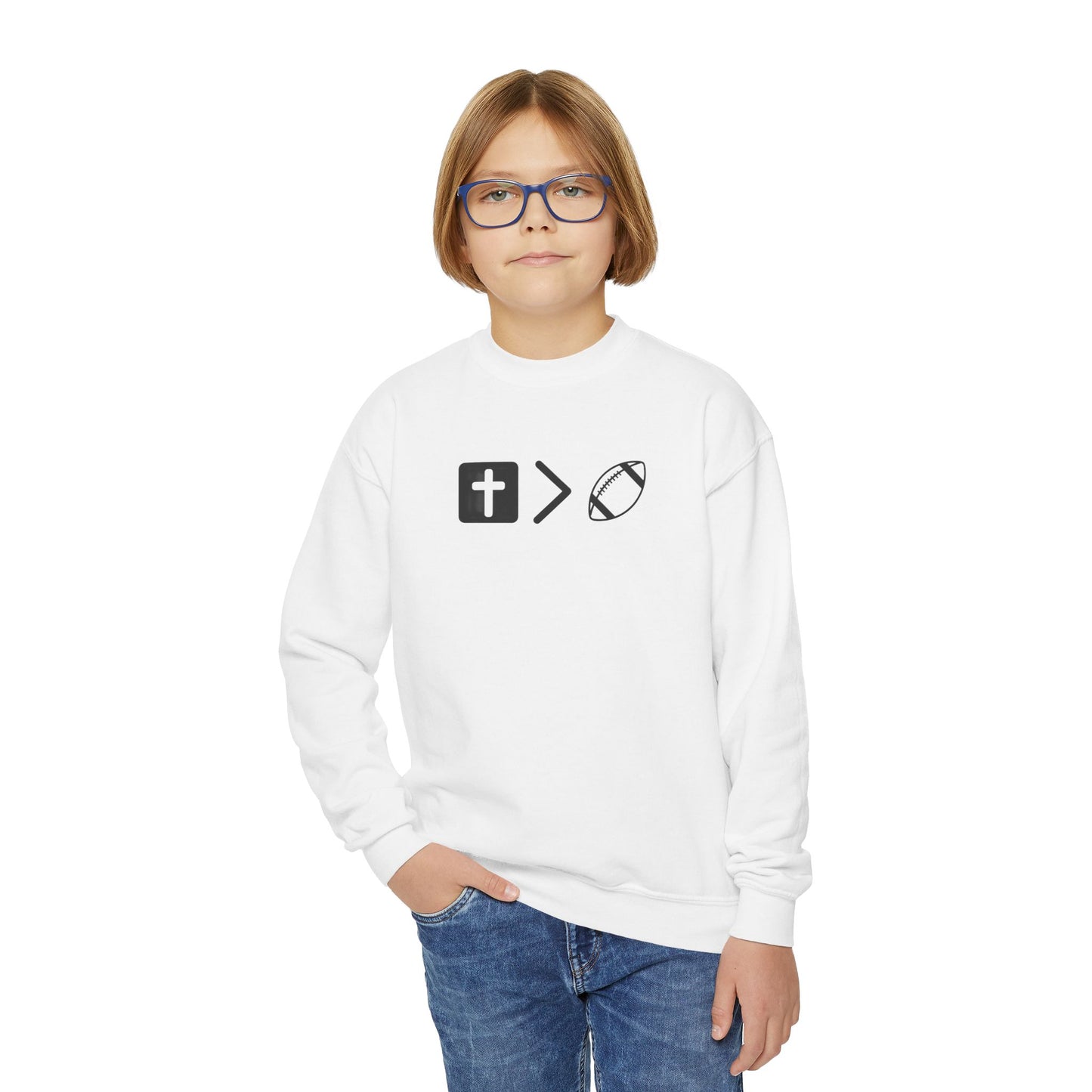 Jesus is bigger than football Youth Crewneck Sweatshirt