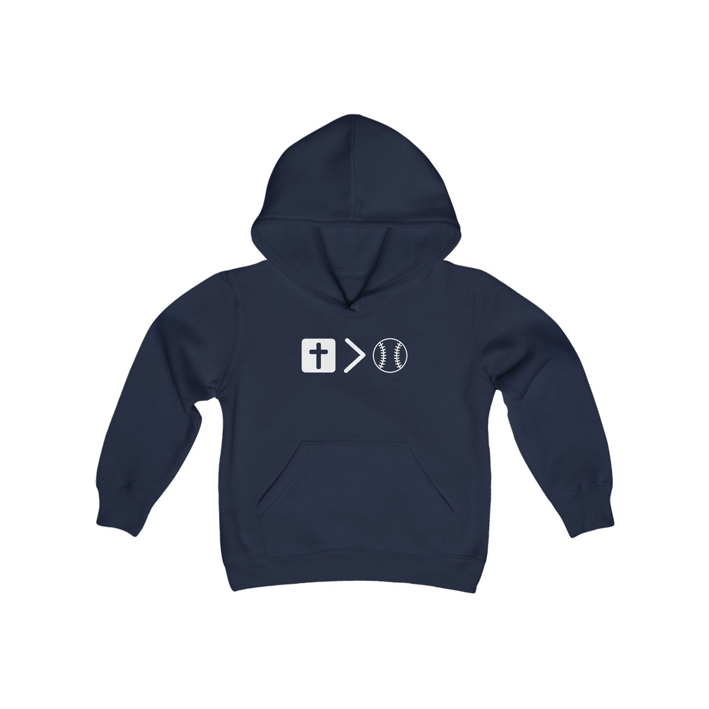 Jesus is bigger than baseball Youth Heavy Blend Hooded Sweatshirt