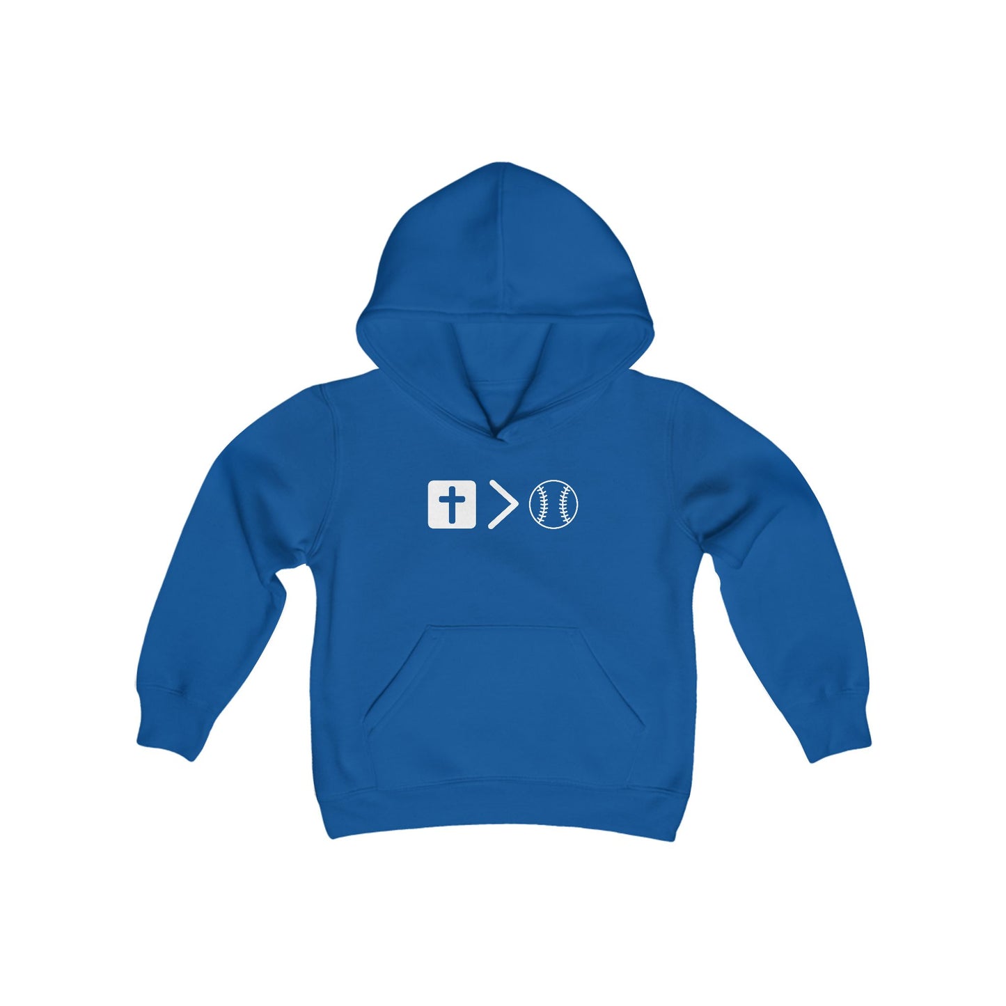 Jesus is bigger than baseball Youth Heavy Blend Hooded Sweatshirt
