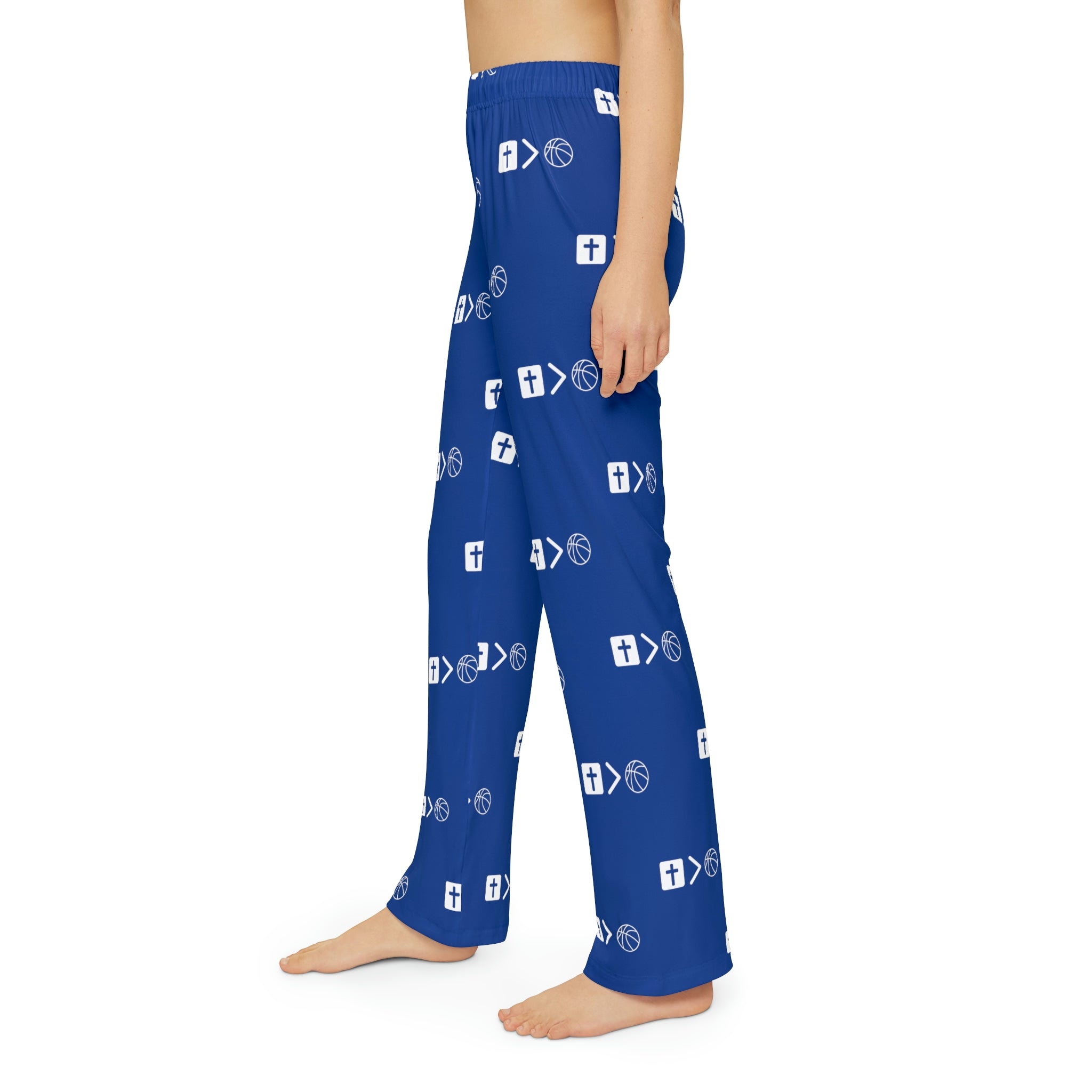 Blue Jesus is bigger than basketball Youth Pajama Pants Neek